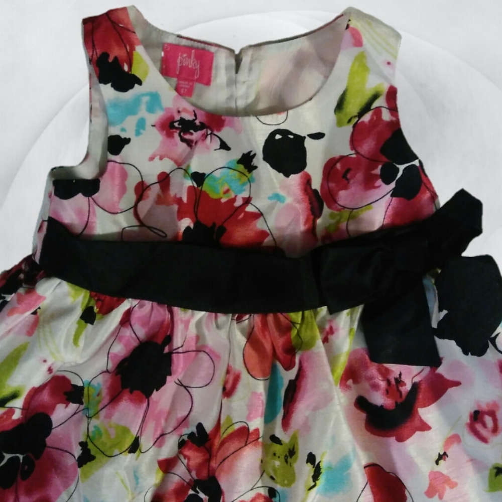 PINKY girls 5T FLORAL DRESS BLACK BOW ACCENT holidays Christmas easter 5 T - Picture 3 of 11